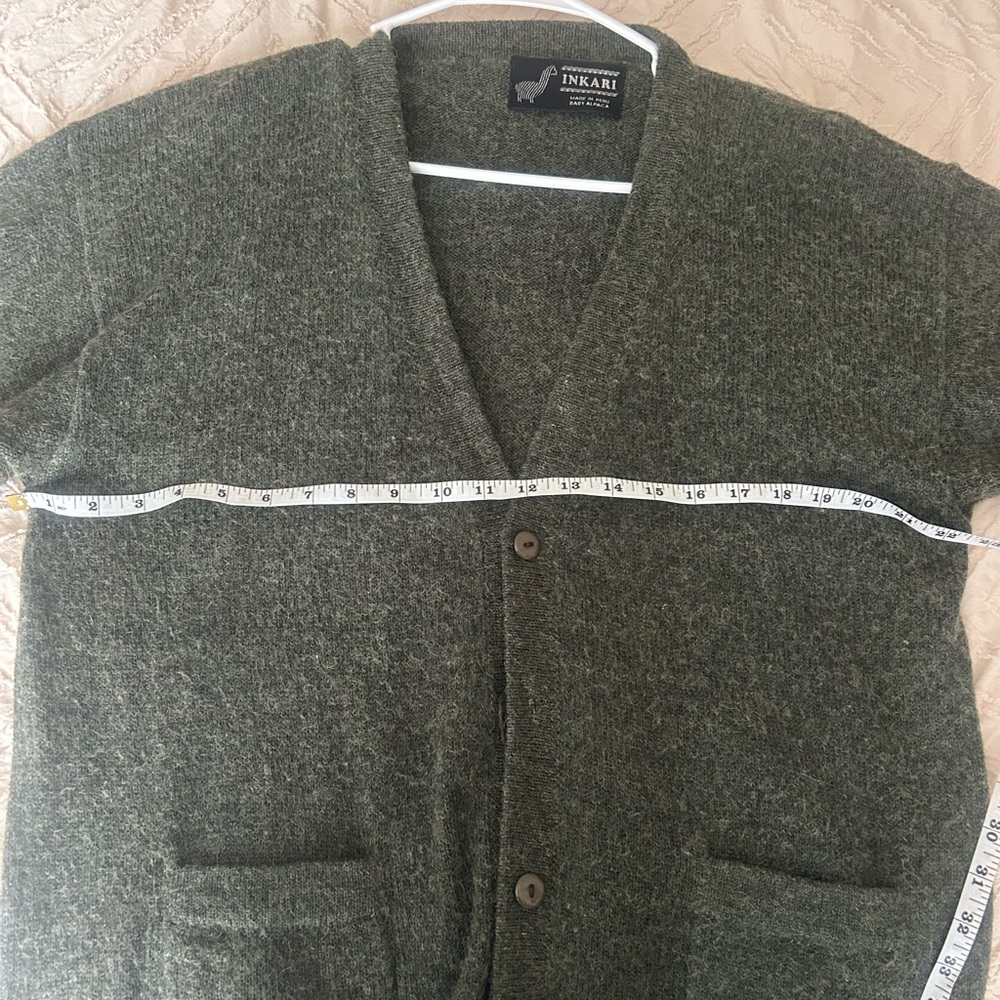 Peruvian Baby alpaca Women's Green Cardigan Sweater 0149 - Picture 8 of 9